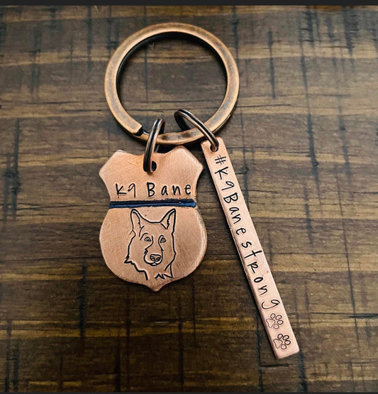 K9 Bane copper key chain retired K9 Bane Hero Foundation working dogs fund raiser