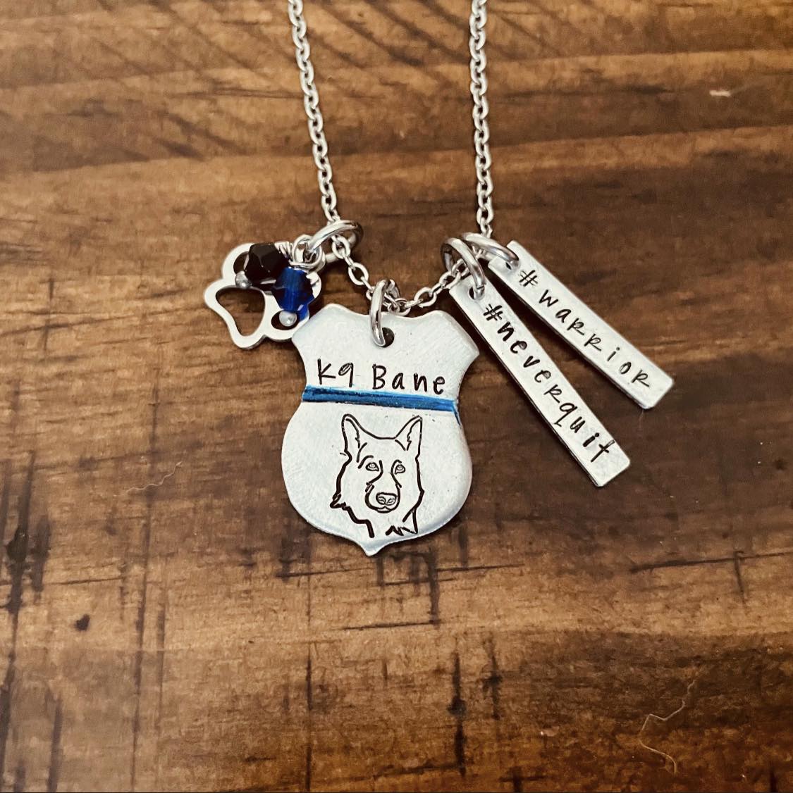 K9 Bane Police shield hand stamped necklace