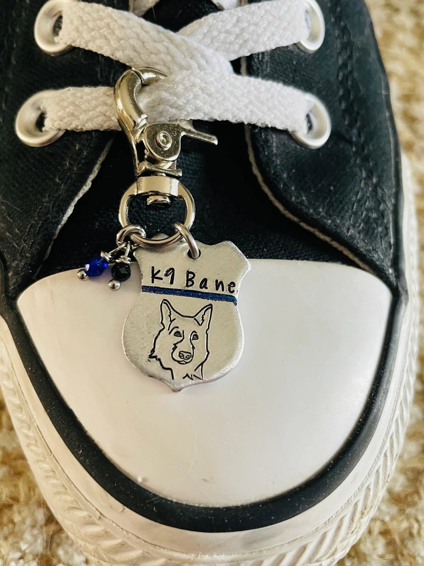 K9 Bane zipper pull hand stamped key chain clip retired K9 Bane Hero Foundation fund working dogs fund raiser