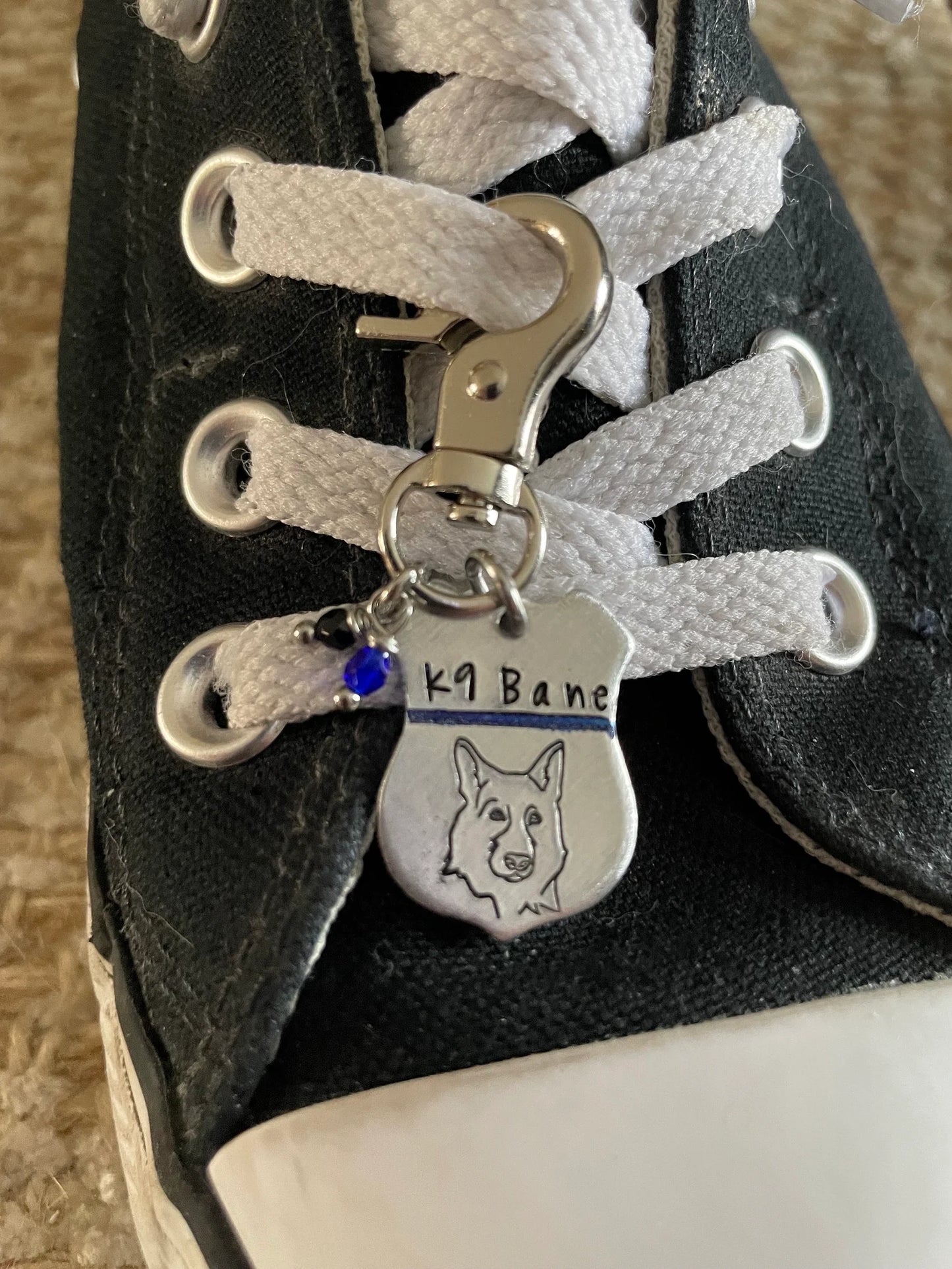 K9 Bane zipper pull hand stamped key chain clip retired K9 Bane Hero Foundation fund working dogs fund raiser