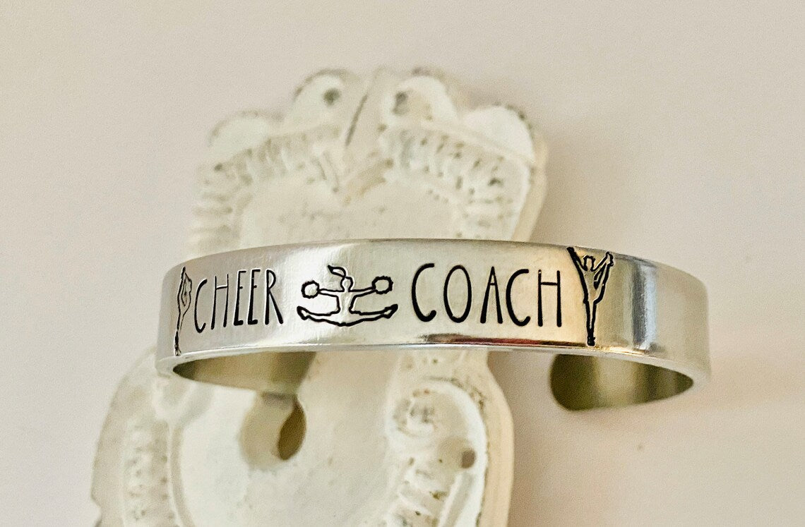 Cheer mom bracelet cheer coach gift Pom Pom Coach gift I love cheer leading cheer cuff hand stamped cheer bracelet