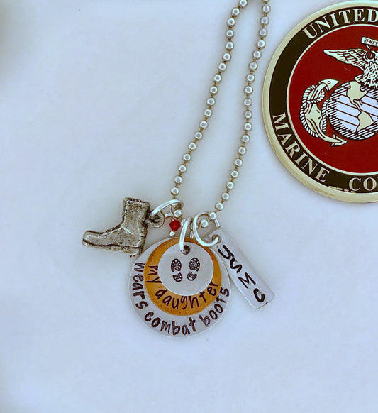 Marine Mom necklace • military deployment • deployed • USAF mom necklace • military mom • ARMY Combat Boots • Hand stamped military necklace