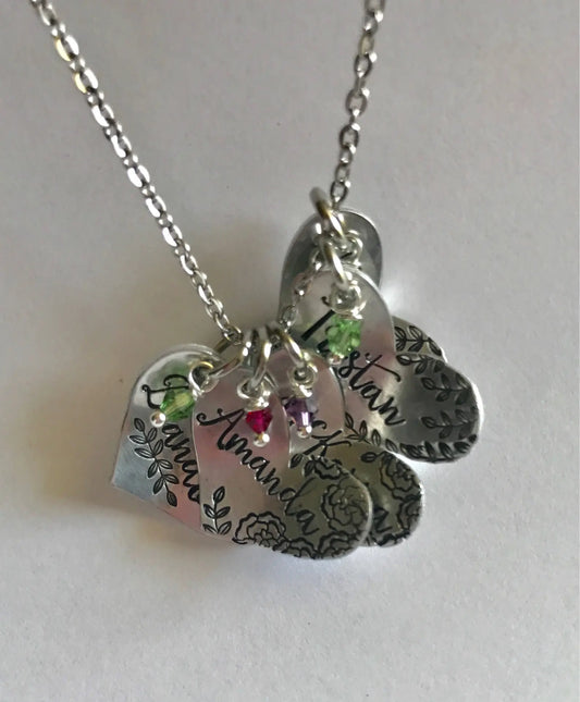 Personalized mom necklace children’s names hand stamped personalized kids names with birthstones new mom gift push present mother’s pendant