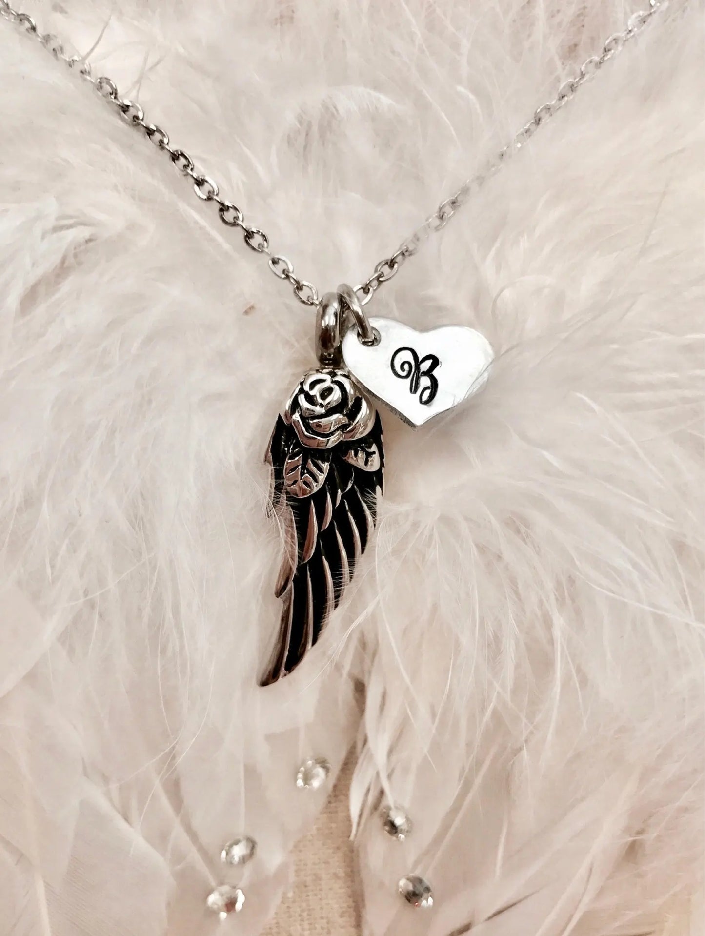 Cremation memorial Wing urn for ashes necklace cremation jewerly infant loss remembrance jewelry hand stamped custom Angel baby urn for her