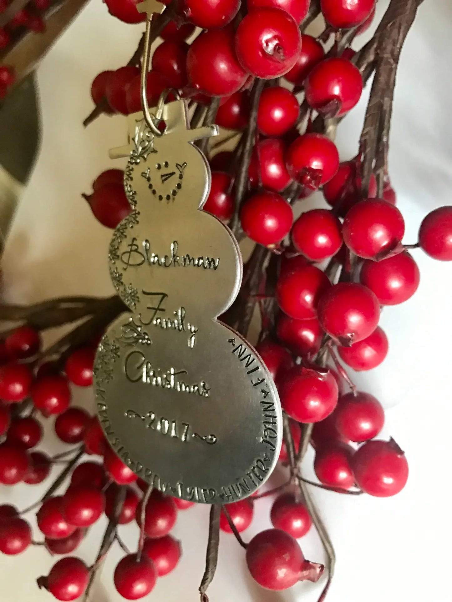 Snowman ornament • hand stamped, metal snowman • family Christmas ornament • snowmen • family names • kids names • pet names • 2023 ornament