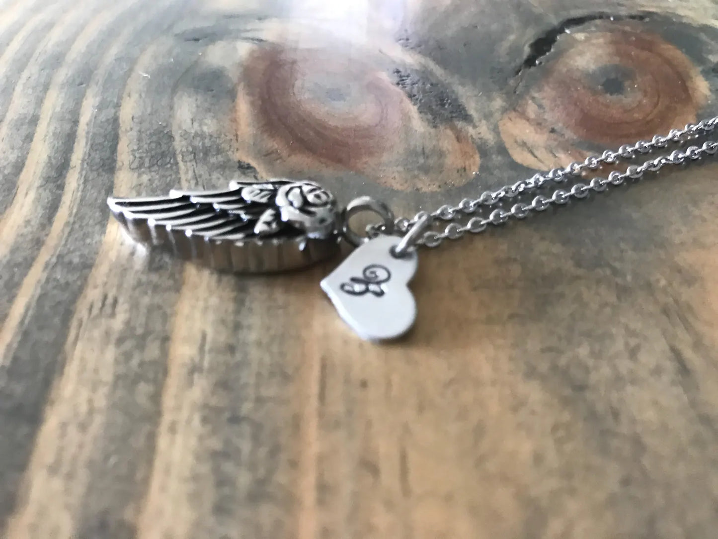 Cremation memorial Wing urn for ashes necklace cremation jewerly infant loss remembrance jewelry hand stamped custom Angel baby urn for her