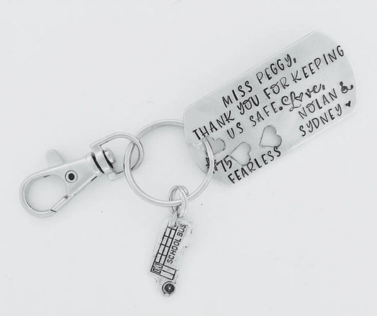 School bus driver gift • bus driver key ring • school bus driver key chain • hand stamped bus key ring • bus driver end of school gift
