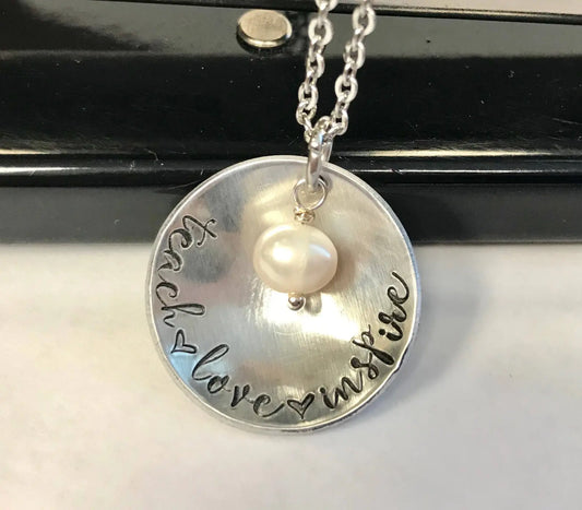 Teacher gift Teach Love Inspire Teacher necklace End of school year Preschool teacher gift Personalized teacher jewelry