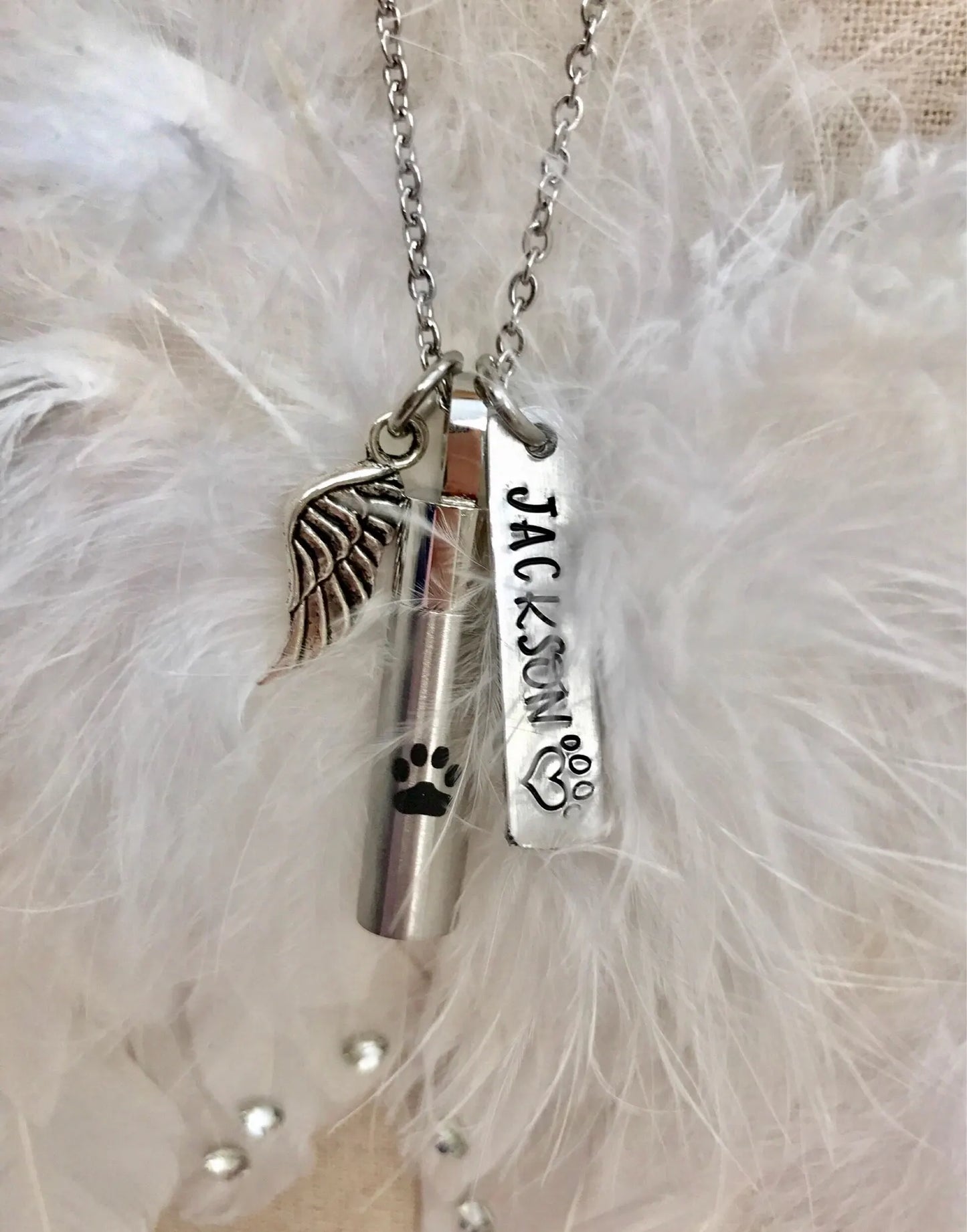 Cremation pet memorial pendant, pet urn, ashes necklace, loss of a pet, hand stamped cremation, loss of a furbaby, dog urn cat urn