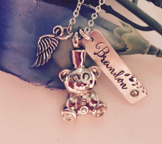Teddy bear urn necklace • Ashes necklace cremation memorial jewelry for child urn, Teddy Urn • urn for baby angel baby urn