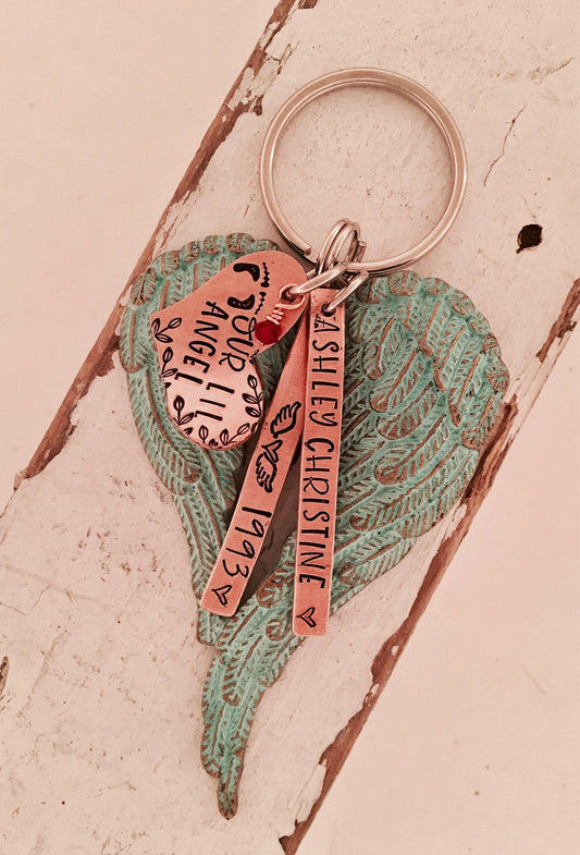 Born into Heaven Angel wing memorial key chain infant loss gift Mommy of an Angel Daddy of an Angel pet memorial key chain