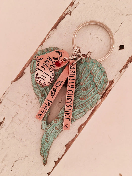 Born into Heaven Angel wing memorial key chain infant loss gift Mommy of an Angel Daddy of an Angel pet memorial key chain