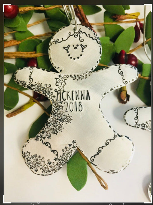 Gingerbread hand stamped personalized ornament Christmas 2021 ornament gingerbread boy gingerbread girl teacher ornament handmade ornaments