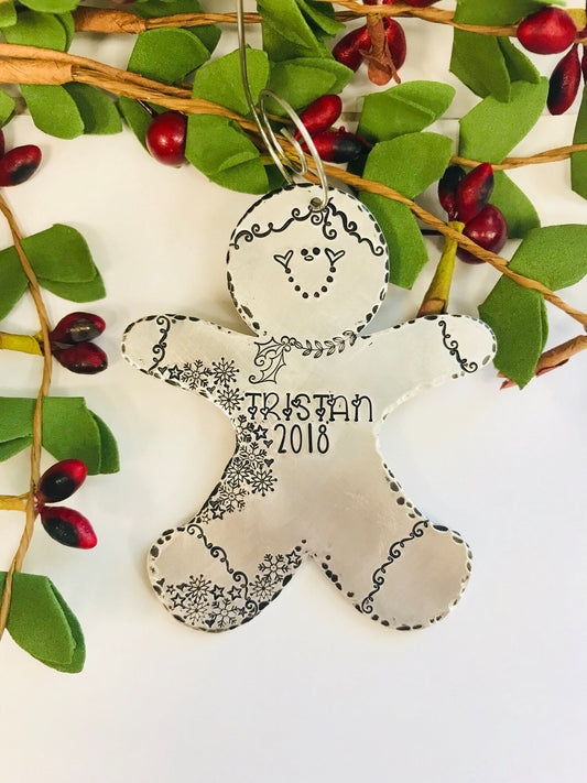 Gingerbread hand stamped personalized ornament Christmas 2021 ornament gingerbread boy gingerbread girl teacher ornament handmade ornaments