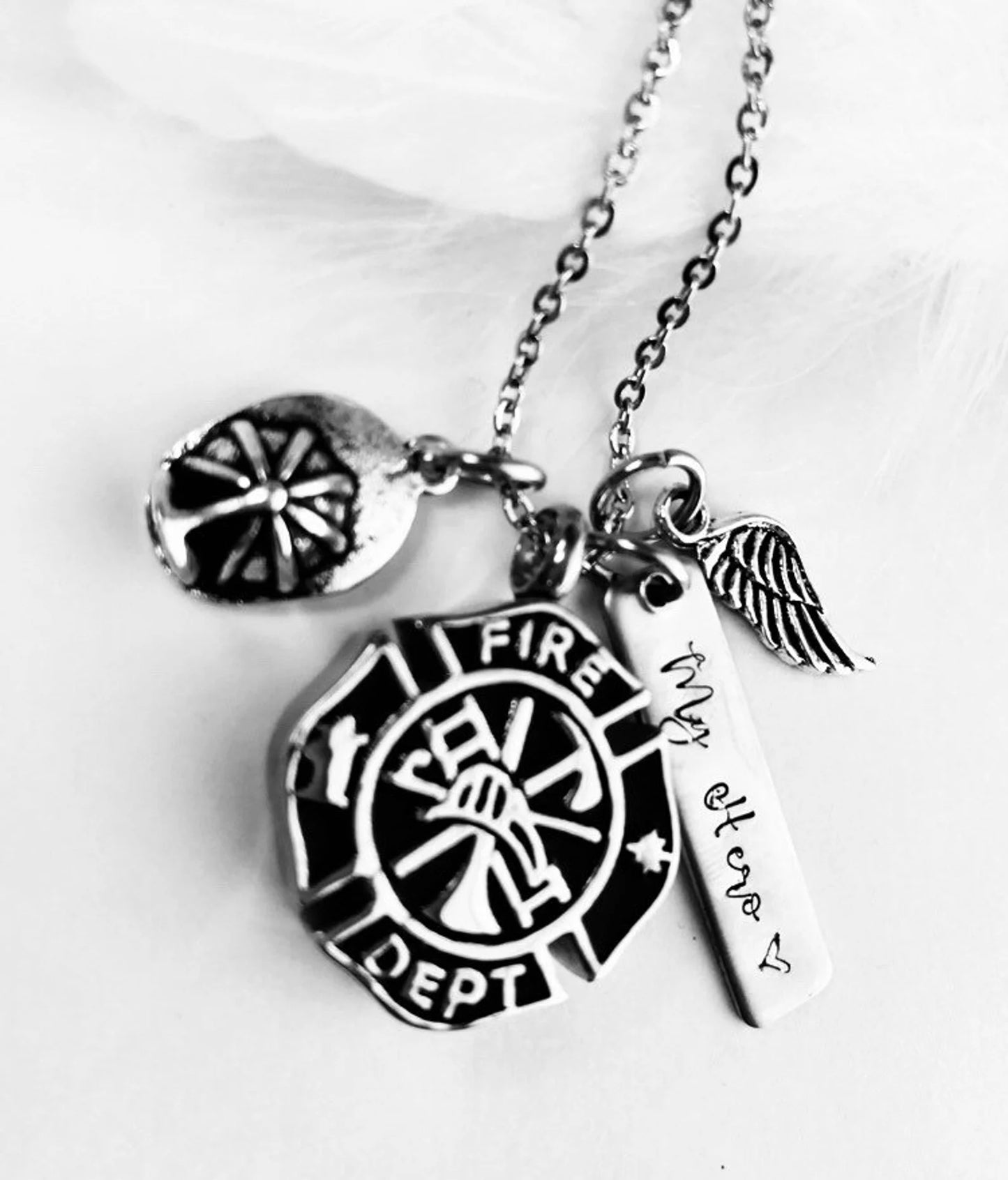 Fallen firefighter Fireman urn pendant firemen memorial necklace fireman ashes necklace Fallen Hero hand stamped urn Maltese cross