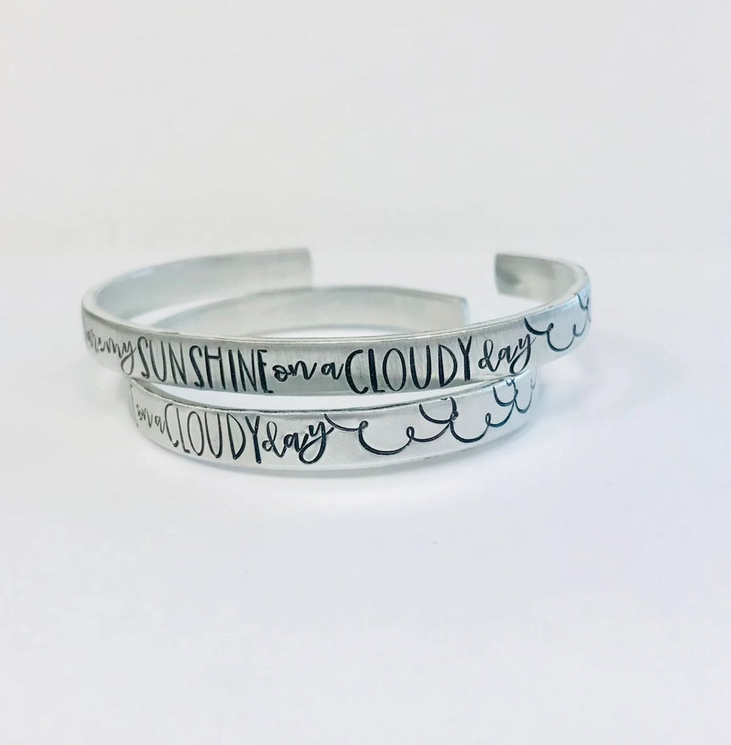 You are my sunshine on a cloudy day hand stamped best friend positvity sobriety depression my only sunshine jewelry lupus bracelet cuff