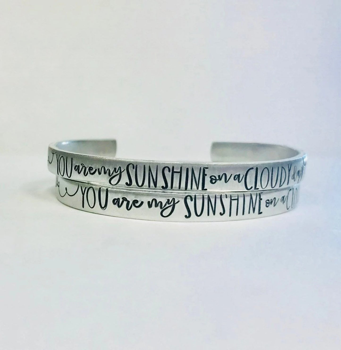You are my sunshine on a cloudy day hand stamped best friend positvity sobriety depression my only sunshine jewelry lupus bracelet cuff