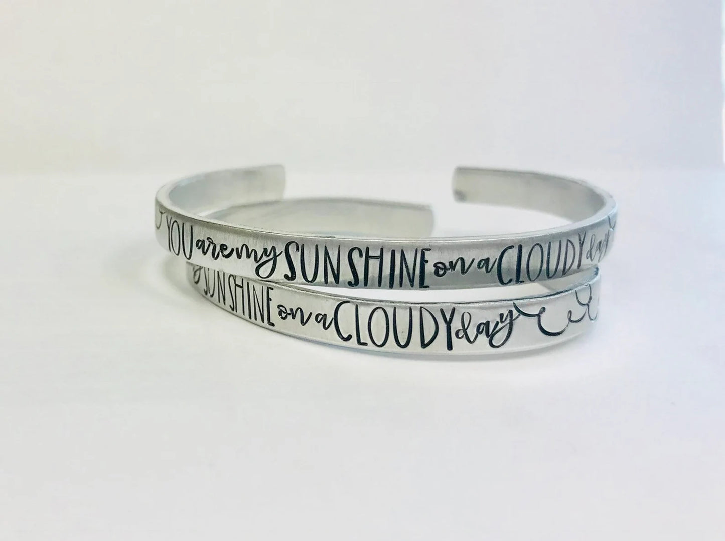 You are my sunshine on a cloudy day hand stamped best friend positvity sobriety depression my only sunshine jewelry lupus bracelet cuff