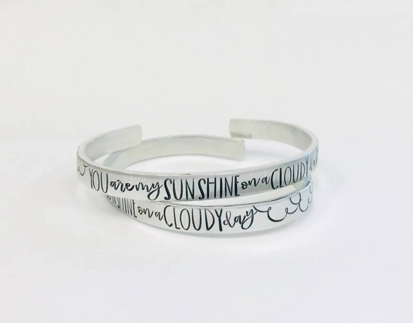 You are my sunshine on a cloudy day hand stamped best friend positvity sobriety depression my only sunshine jewelry lupus bracelet cuff