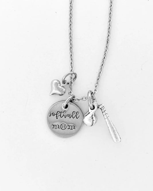 Softball mom necklace baseball mom hand stamped sports jewelry t ball mom little League baseball mom necklace