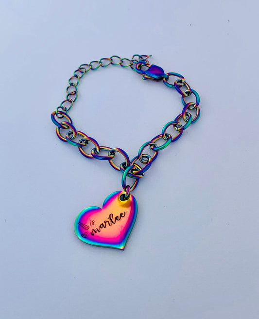 unicorn bracelet rainbow unicorn heart personalized hand stamped childs bracelet unicorn bracelet rainbow bracelet