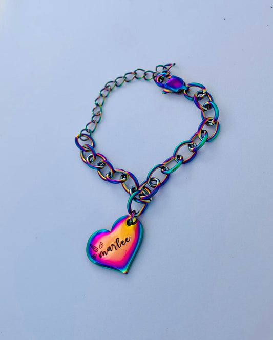 unicorn bracelet rainbow unicorn heart personalized hand stamped childs bracelet unicorn bracelet rainbow bracelet