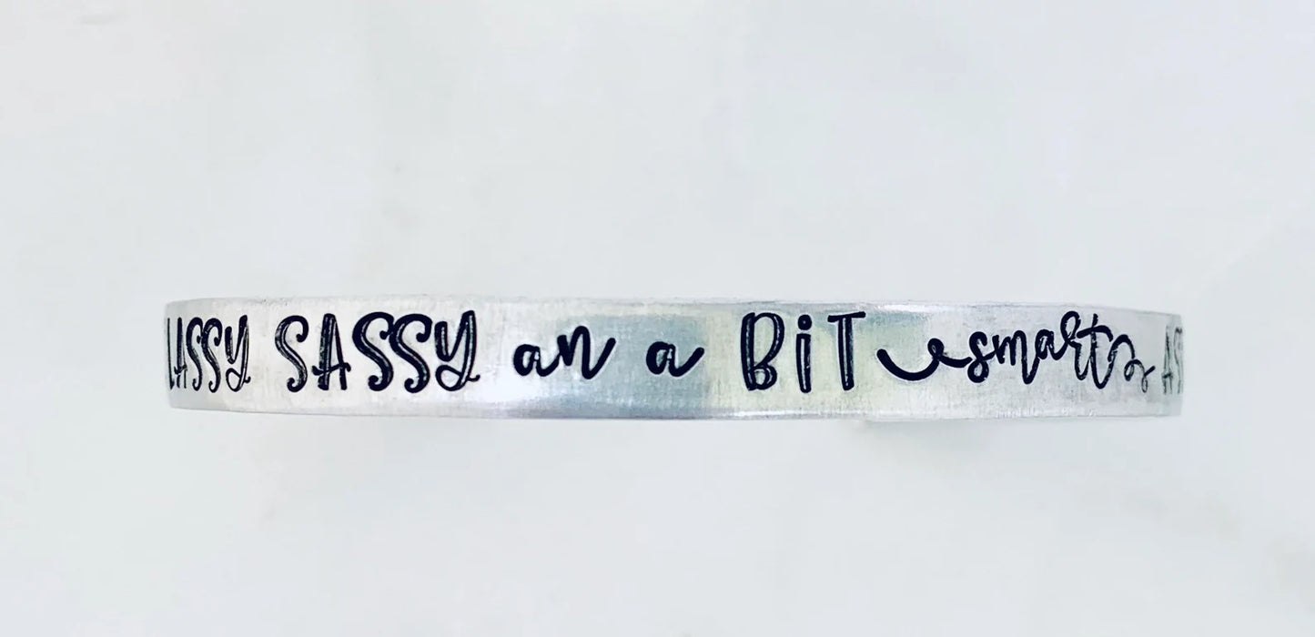 Classy sassy an a bit smart assy hand stamped bracelet bachelorette party best friend sister to sister fun gift birthday bracelet gag gift