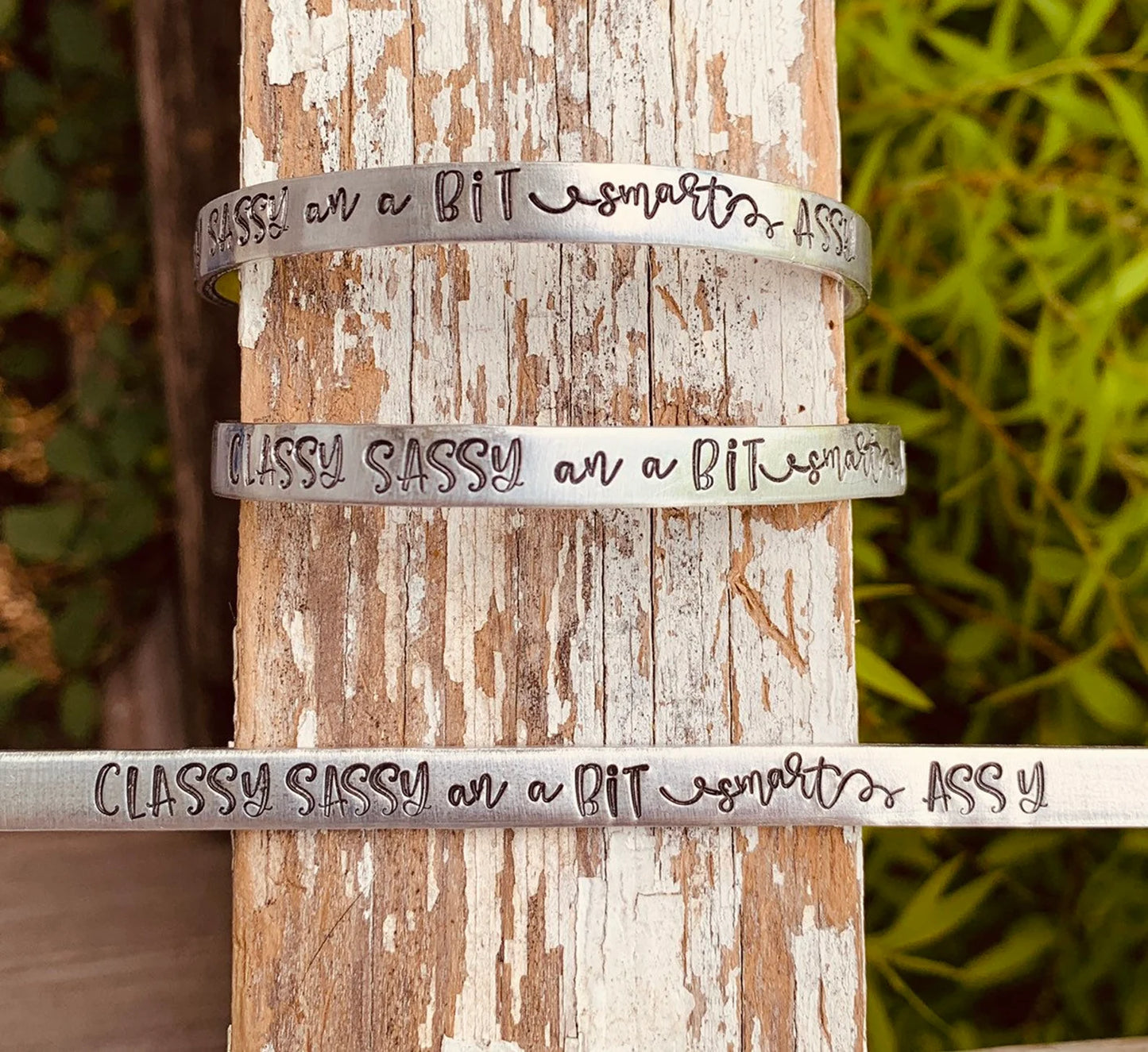 Classy sassy an a bit smart assy hand stamped bracelet bachelorette party best friend sister to sister fun gift birthday bracelet gag gift