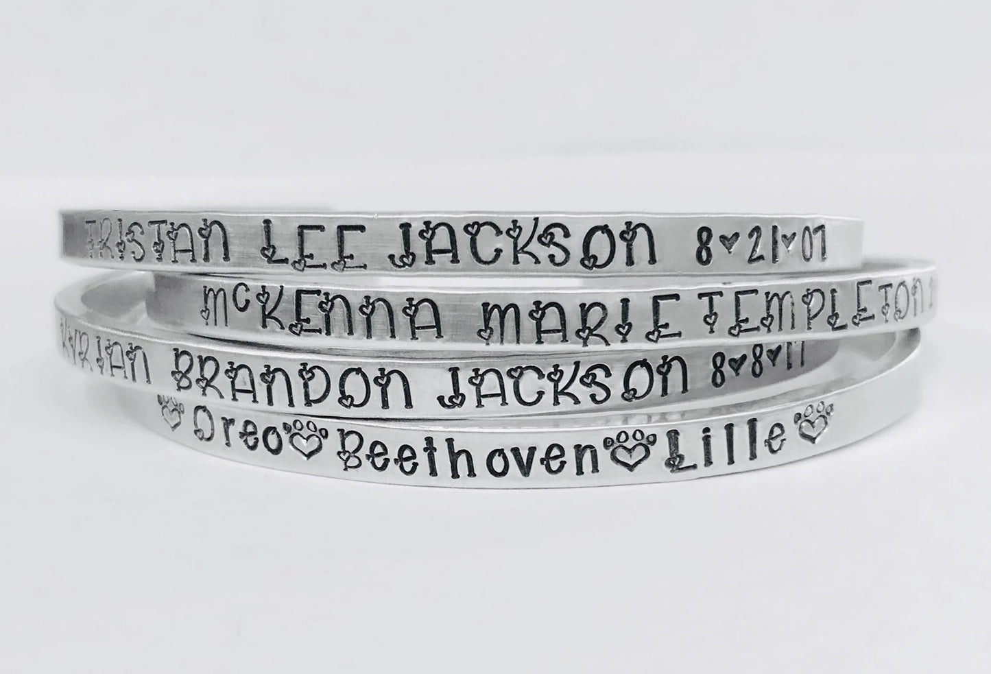 Mama jewelry Kids name bracelet Pet name bracelet paw prints fur baby hand stamped mom bracelet grandma bracelet