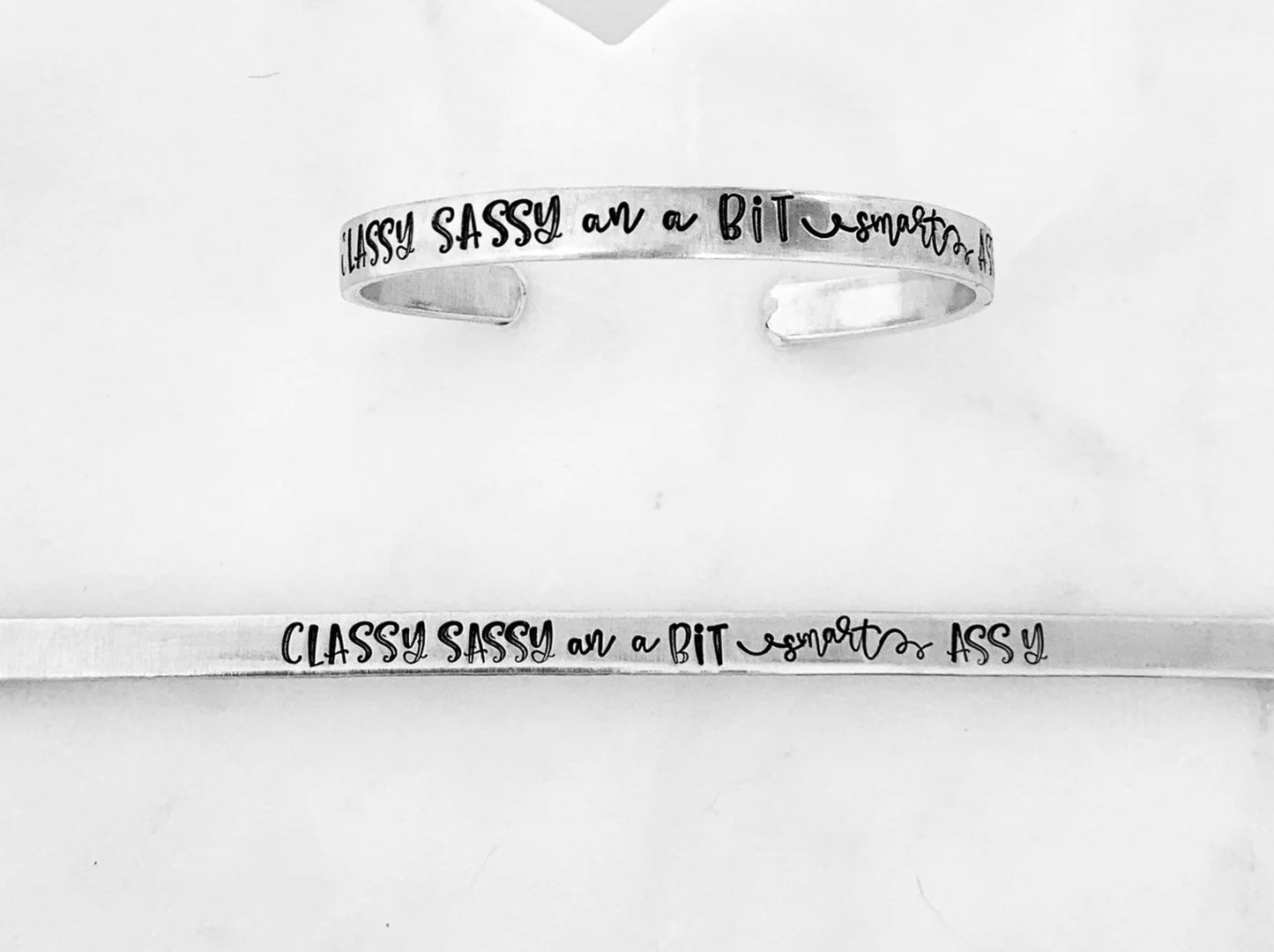 Classy sassy an a bit smart assy hand stamped bracelet bachelorette party best friend sister to sister fun gift birthday bracelet gag gift