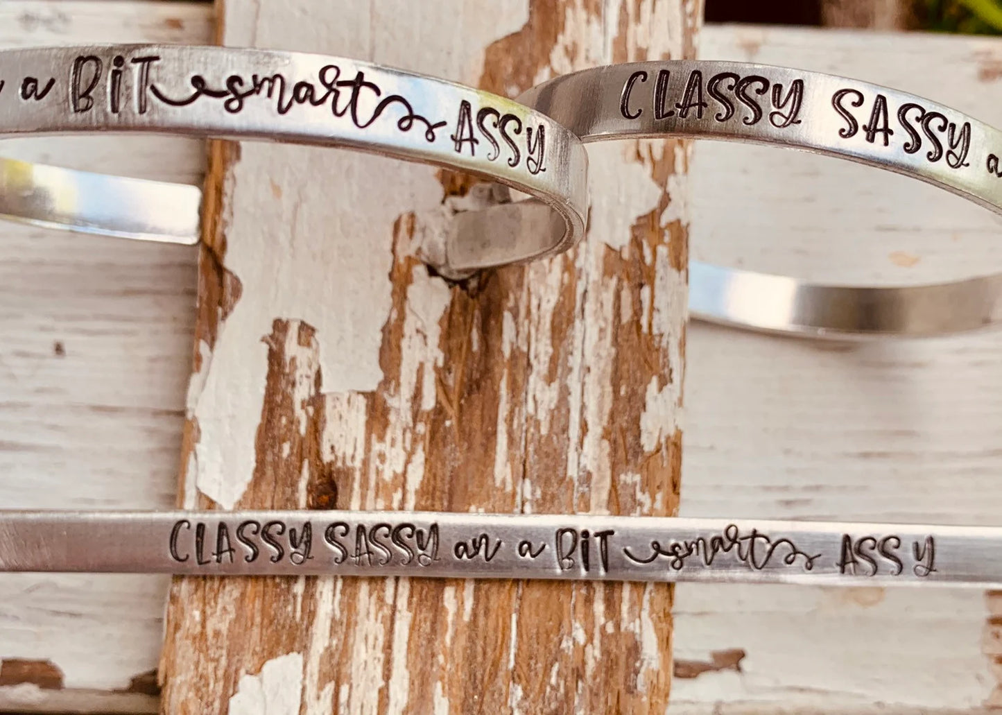 Classy sassy an a bit smart assy hand stamped bracelet bachelorette party best friend sister to sister fun gift birthday bracelet gag gift
