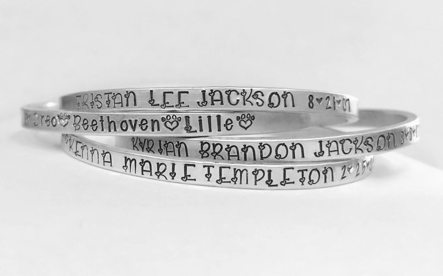 Mama jewelry Kids name bracelet Pet name bracelet paw prints fur baby hand stamped mom bracelet grandma bracelet