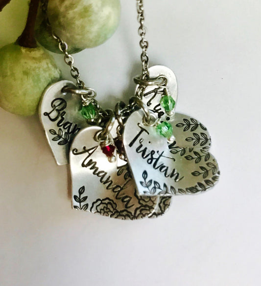 Personalized mom necklace children’s names hand stamped personalized kids names with birthstones new mom gift push present mother’s pendant