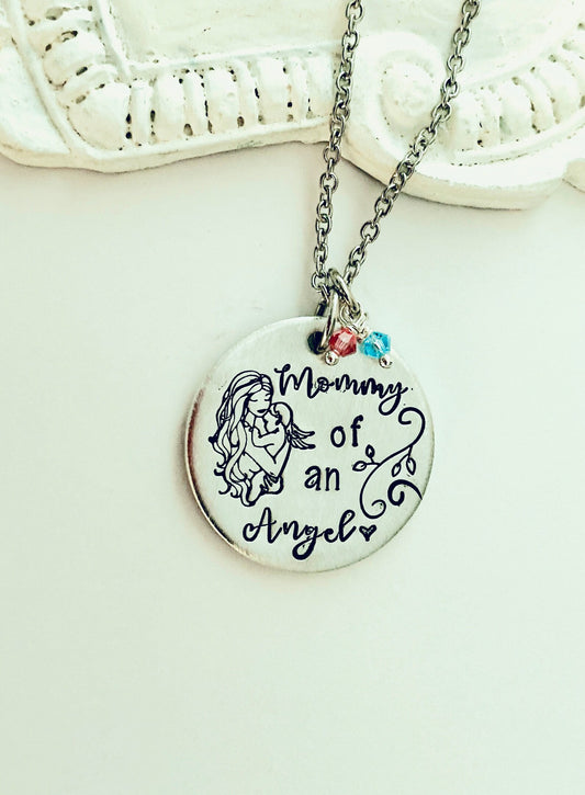 Mommy of an Angel necklace born into heaven Angel baby gift child loss memorial jewelry miscarriage grandma of an angel