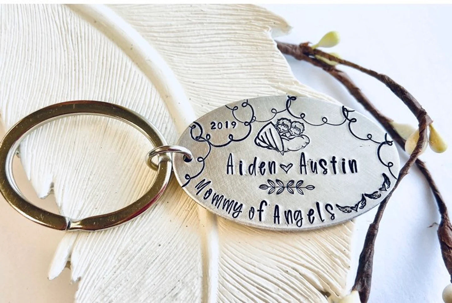Twins memorial twin angels key chain loss of twins mommy to twin angels mommy to angels daddy to angels infant loss memorial for babies