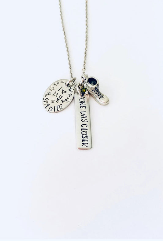 Military deployment gift for wife one day closer necklace girlfriend of deployed soldier military combat Boots Handstamped military necklace