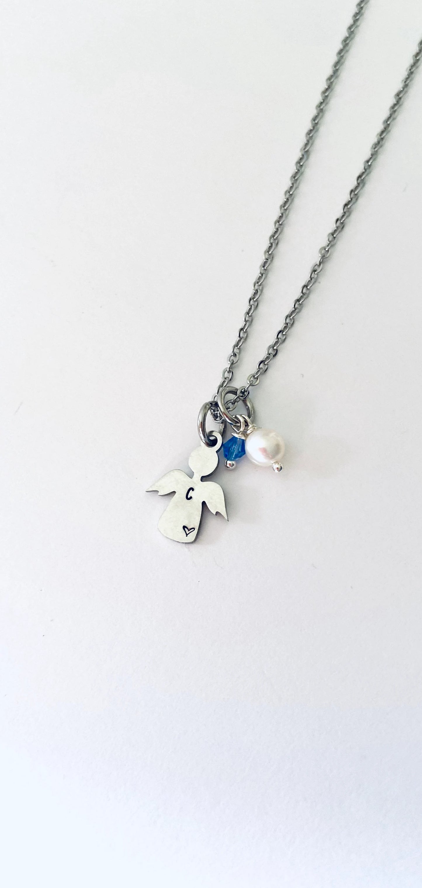 Angel memorial necklace Angel pendant child loss guardian Angel hand stamped angel pendant stainless steel Angel baby