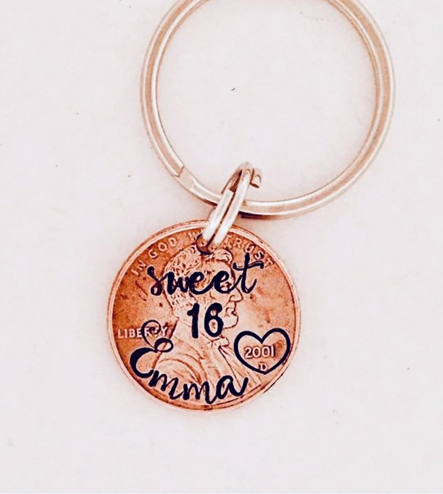Sweet 16 key ring • Penny • personalized penny • Penny key ring • new driver • 16th birthday • license • Birthday gift