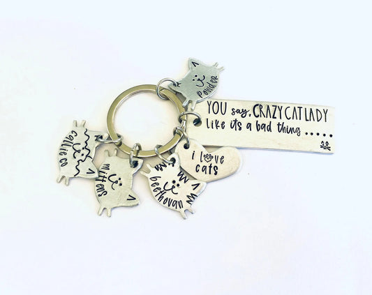 Cat lady key chain I love cats too many cats best cat mama crazy cat momma key ring