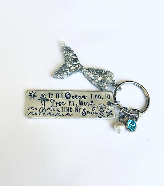 Mermaid key ring beach themed key ring salt life nautical key ring to the ocean I go to find my mind and lose my soul