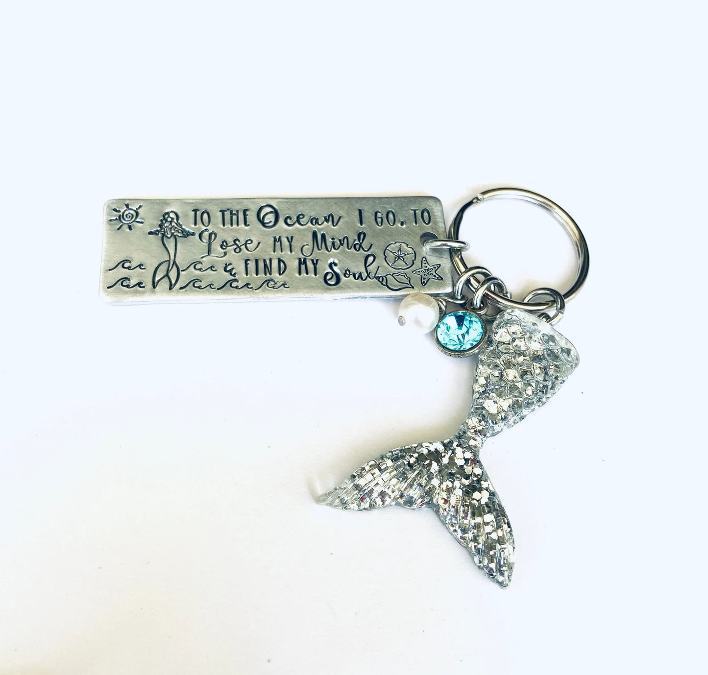 Mermaid key ring beach themed key ring salt life nautical key ring to the ocean I go to find my mind and lose my soul