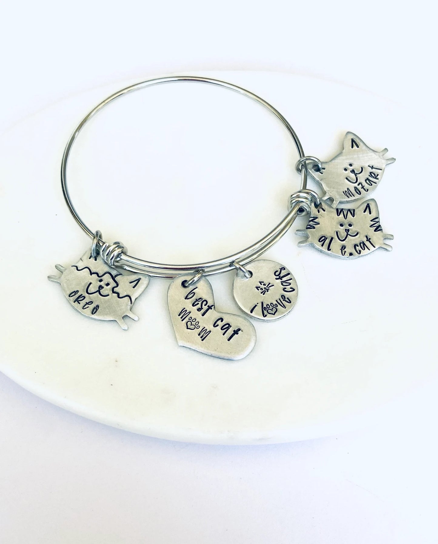 Cat mom bracelet I love cats personalized cat bracelet kittens expandable cat bracelet cat jewelry new cat mom new kitten mom cat dad