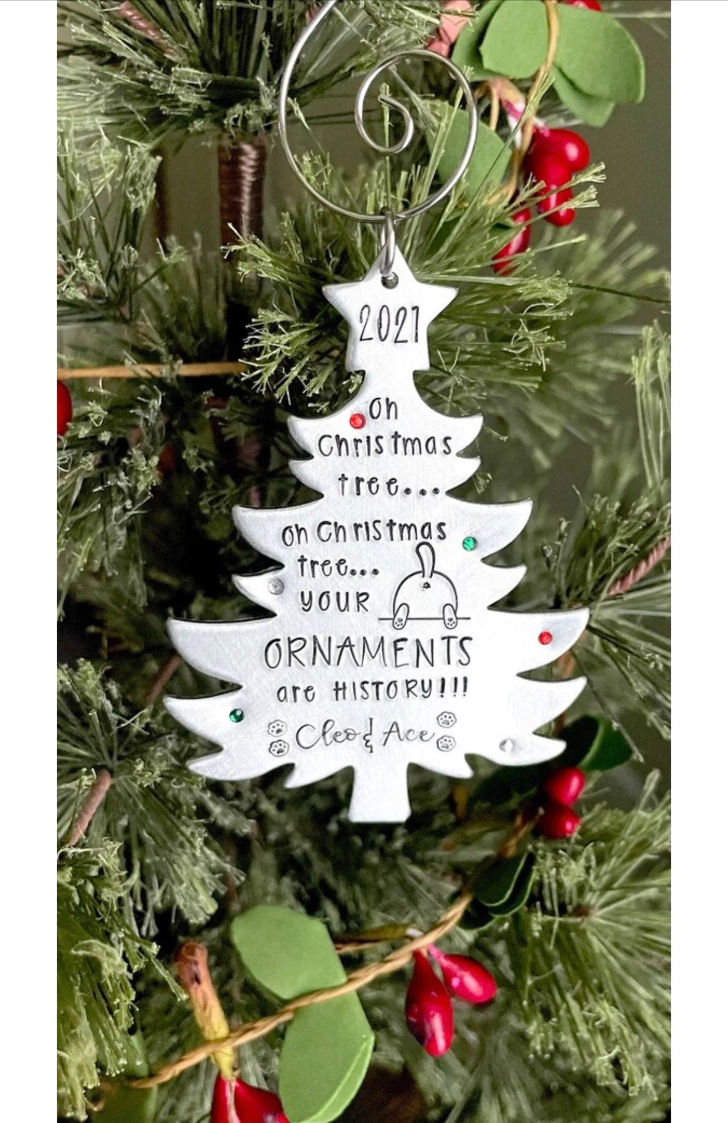 Oh Christmas Tree your ornaments are history hand stamped personalized cat ornament funny cat ornament 2021 cat lover Christmas gift