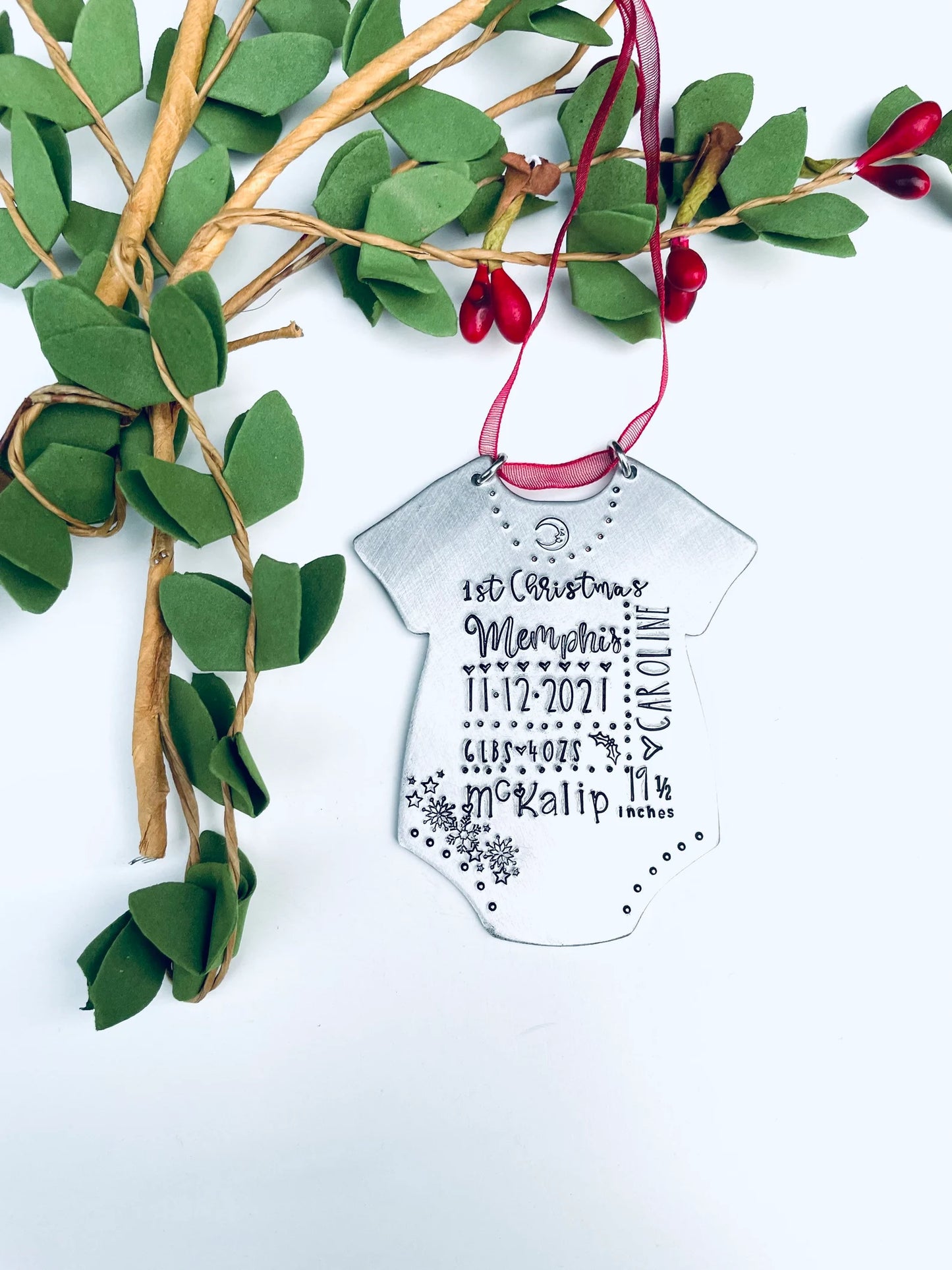 Baby's first Christmas Ornament 2021 hand stamped personalized baby stats ornament 1st baby ornament new mom gift baby shower gift new baby