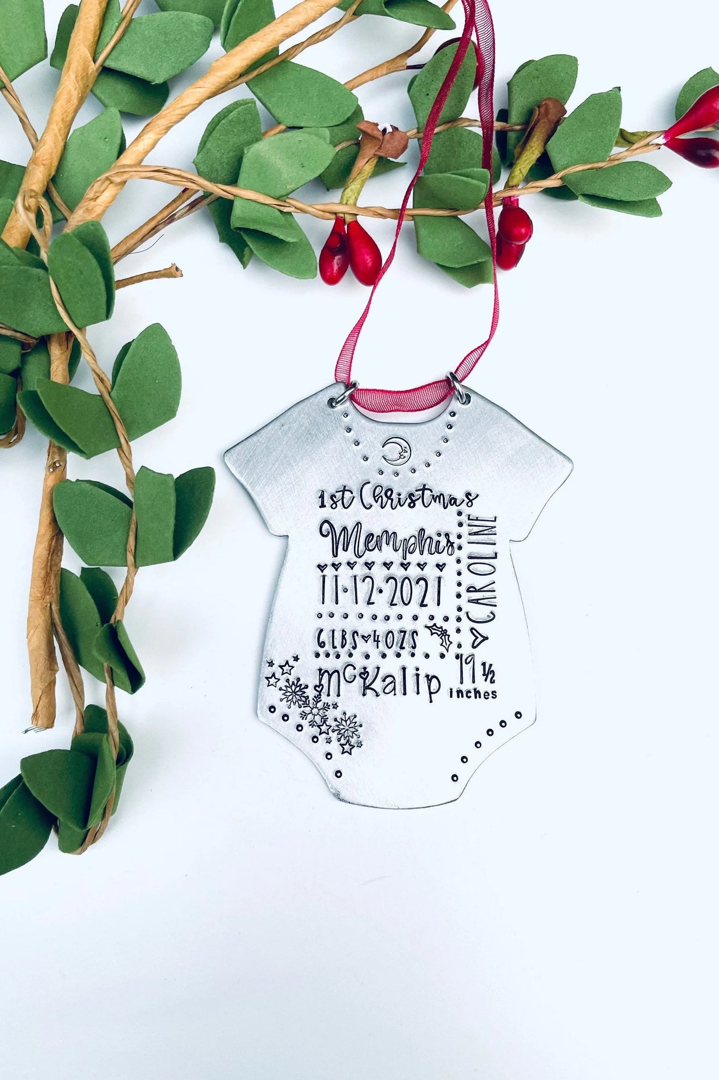 Baby's first Christmas Ornament 2021 hand stamped personalized baby stats ornament 1st baby ornament new mom gift baby shower gift new baby