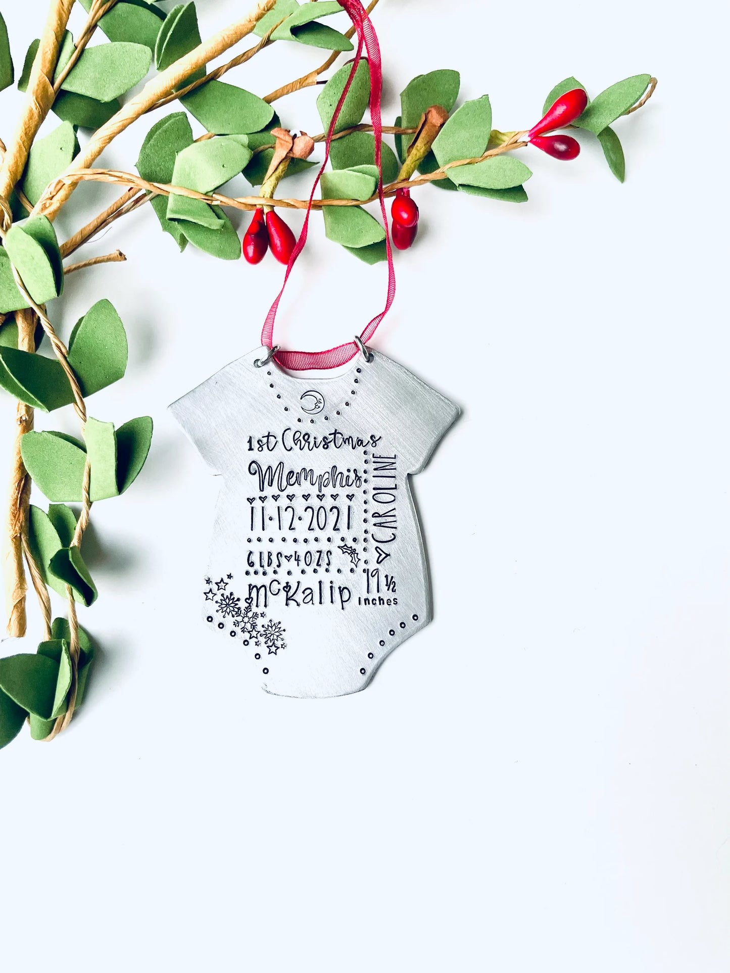 Baby's first Christmas Ornament 2021 hand stamped personalized baby stats ornament 1st baby ornament new mom gift baby shower gift new baby
