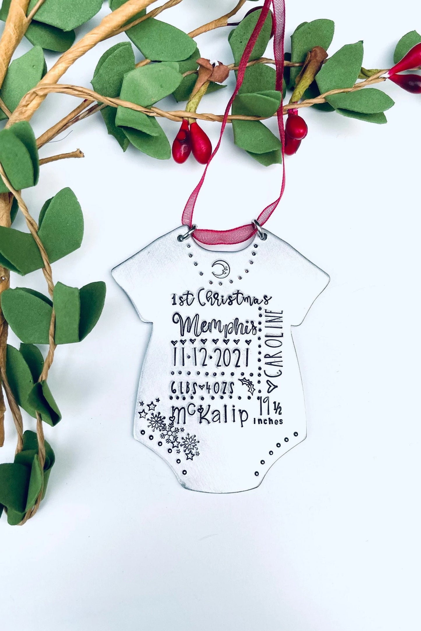 Baby's first Christmas Ornament 2021 hand stamped personalized baby stats ornament 1st baby ornament new mom gift baby shower gift new baby