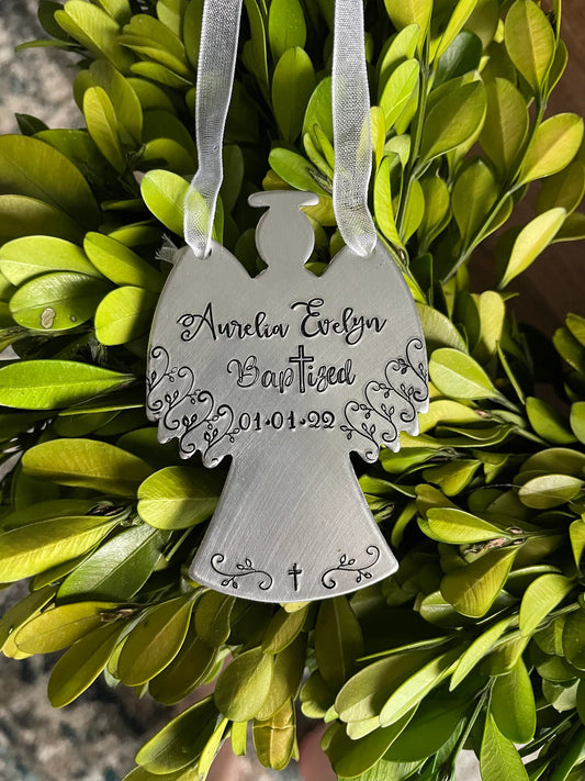 Personalized baptism gift christening gift for godchild custom hand stamped Baptism ornament religious ornament Baptism gift for godchild
