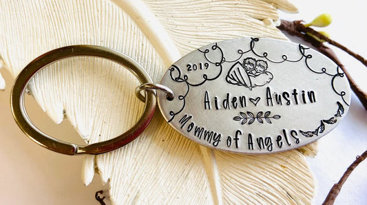 Twins memorial twin angels key chain loss of twins mommy to twin angels mommy to angels daddy to angels infant loss memorial for babies