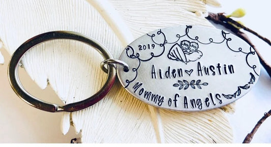 Twins memorial twin angels key chain loss of twins mommy to twin angels mommy to angels daddy to angels infant loss memorial for babies